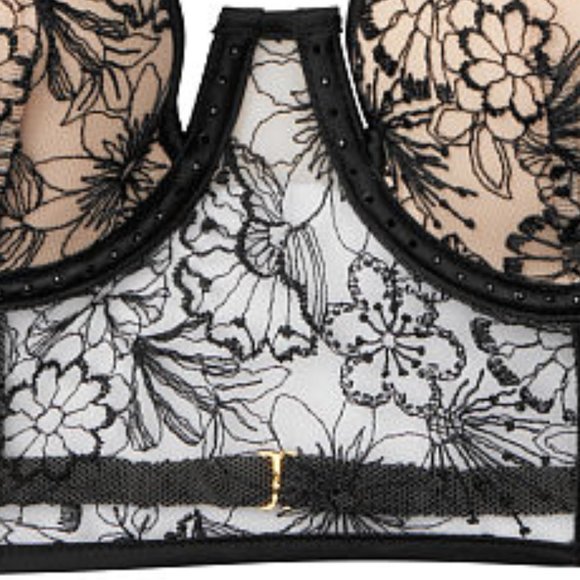 NWT VS Embroidered Push Up Bustier Floral Black - Picture 16 of 16